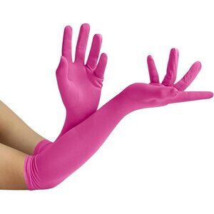 Women's Hot Pink Elbow Length Fabric Satin Gloves Halloween Costume Accessories